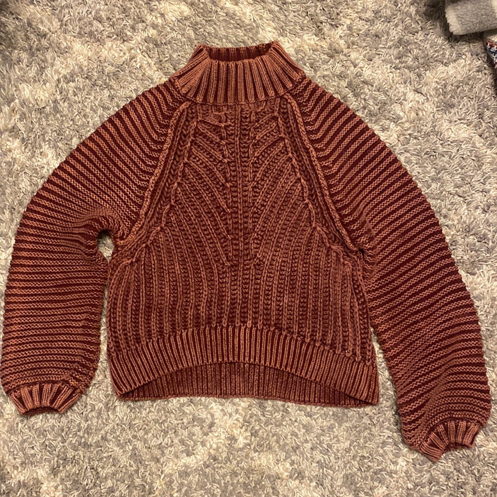 Free People Cable Knit Sweater in Burgundy - Small